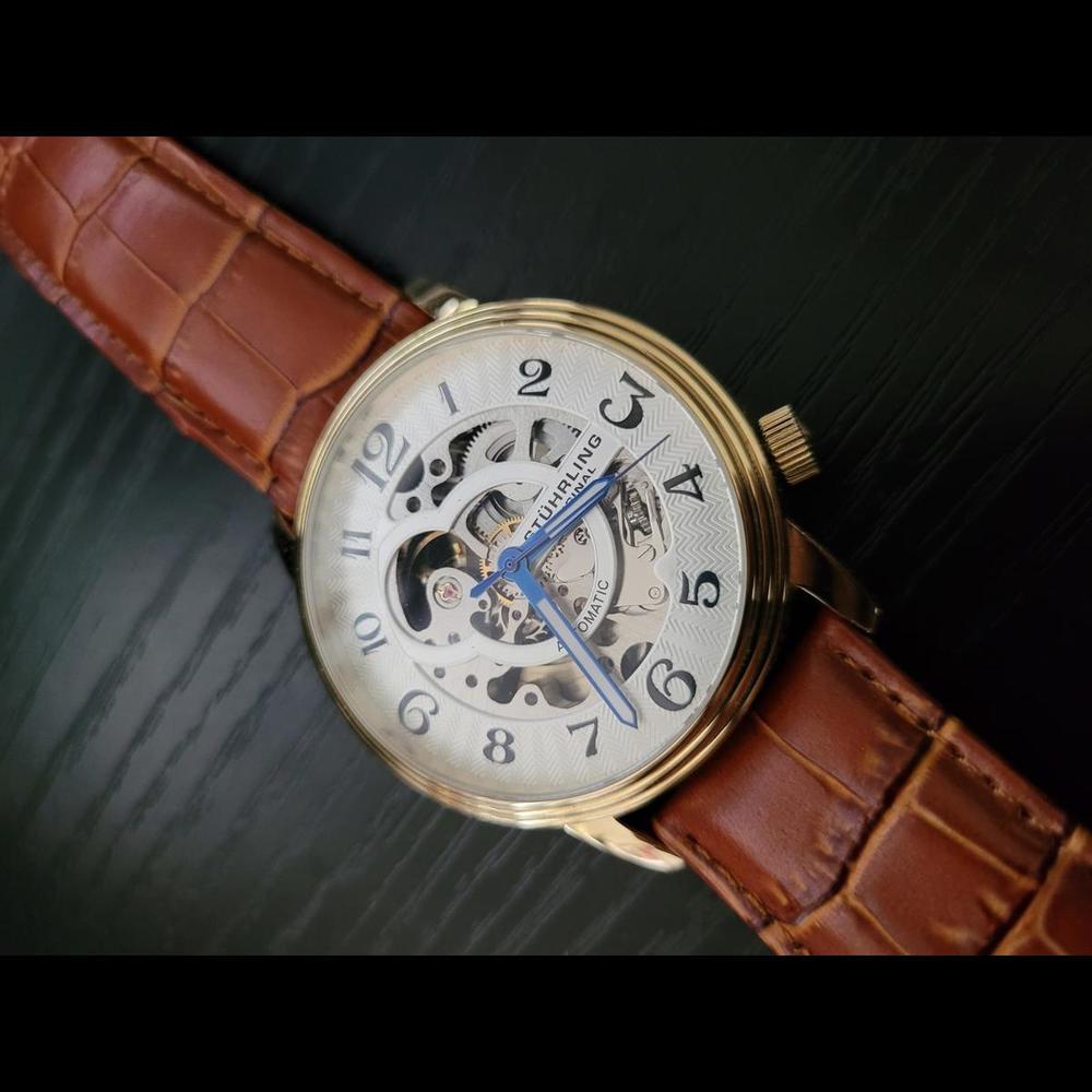 RARE NEW Stuhrling Krysterna 90050 Auto Skeleton Watch‎